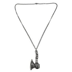 Viking Nordic Scandinavian Style Wolf Raven Axe Pendant Silver Tone 23” Necklace